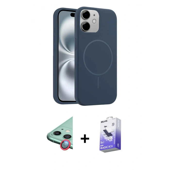 MARSİLYAN™- iPhone 11 Kılıf Yankı Form Serisi - Siyah Bilvis 5in1 5D Magic Hayalet Cam Ekran Koruyucu + Raze Metal Kamera Lens - KI
