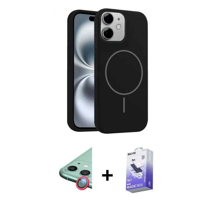 MARSİLYAN™- iPhone 11 Kılıf Yankı Form Serisi - Siyah Bilvis 5in1 5D Magic Hayalet Cam Ekran Koruyucu + Raze Metal Kamera Lens - KI