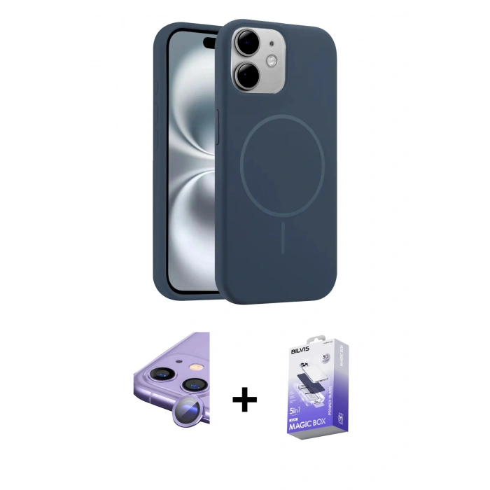 MARSİLYAN™- iPhone 11 Kılıf Yankı Form Serisi - Siyah Bilvis 5in1 5D Magic Hayalet Cam Ekran Koruyucu + Raze Metal Kamera Lens - MR