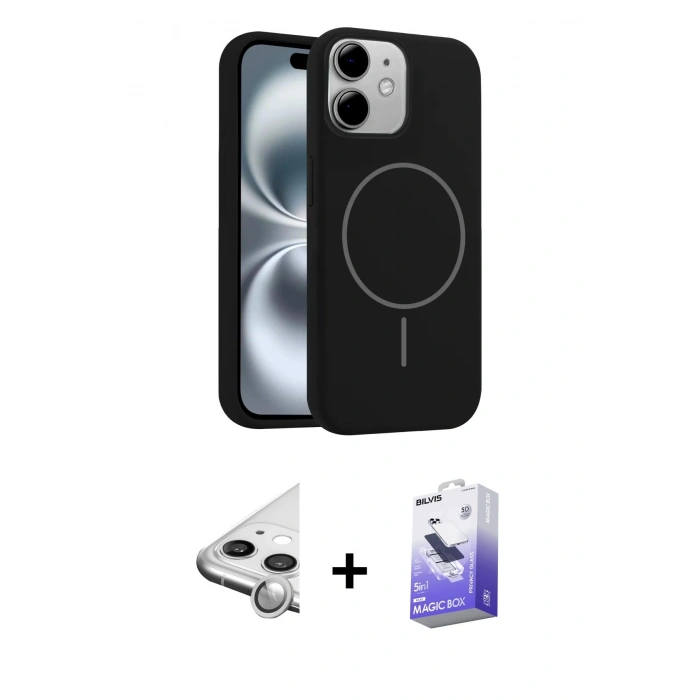 MARSİLYAN™- iPhone 11 Kılıf Yankı Form Serisi - Siyah Bilvis 5in1 5D Magic Hayalet Cam Ekran Koruyucu + Raze Metal Kamera Lens - GS