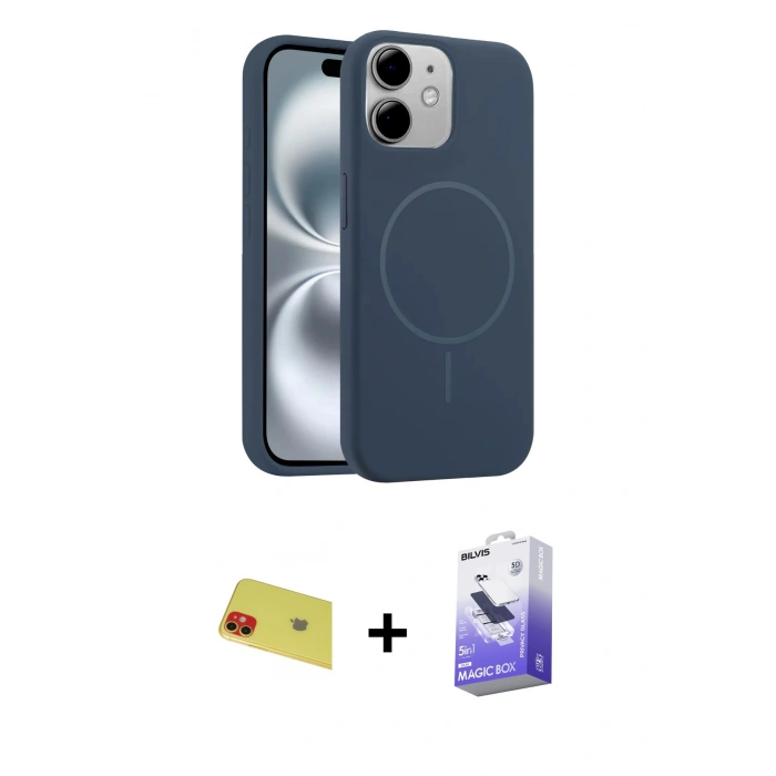 MARSİLYAN™- iPhone 11 Kılıf Yankı Form Serisi - Siyah Bilvis 5in1 5D Magic Hayalet Cam Ekran Koruyucu + Rainbow Kamera Lens Koruma Cam - KI