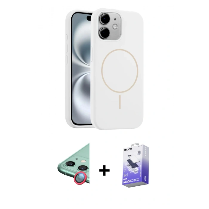 MARSİLYAN™- iPhone 11 Kılıf Yankı Form Serisi - Siyah Bilvis 5in1 5D Magic Hayalet Cam Ekran Koruyucu + Raze Metal Kamera Lens - KI