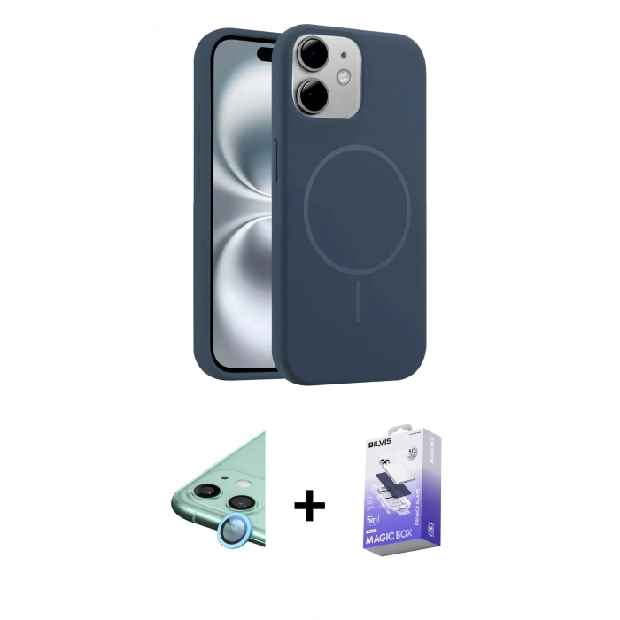 MARSİLYAN™- iPhone 11 Kılıf Yankı Form Serisi - Siyah Bilvis 5in1 5D Magic Hayalet Cam Ekran Koruyucu + Raze Metal Kamera Lens - MI