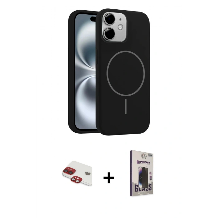 MARSİLYAN™- iPhone 11 Kılıf Yankı Form Serisi - Siyah Bilvis Hayalet Cam Ekran Koruyucu + Pers Alüminyum Kamera Lens - KI