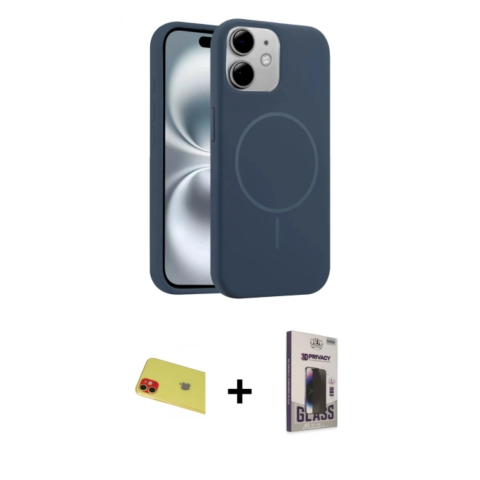 MARSİLYAN™- iPhone 11 Kılıf Yankı Form Serisi - Siyah Bilvis Hayalet Cam Ekran Koruyucu + Rainbow Kamera Lens Koruma Cam - KI