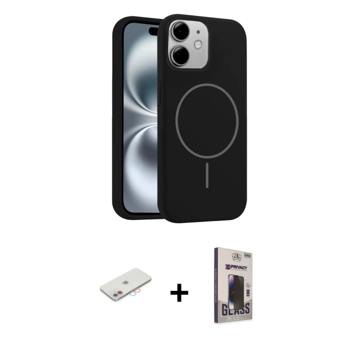 MARSİLYAN™- iPhone 11 Kılıf Yankı Form Serisi - Siyah Bilvis Hayalet Cam Ekran Koruyucu + Renkli Kamera Lens Koruma Cam - PE