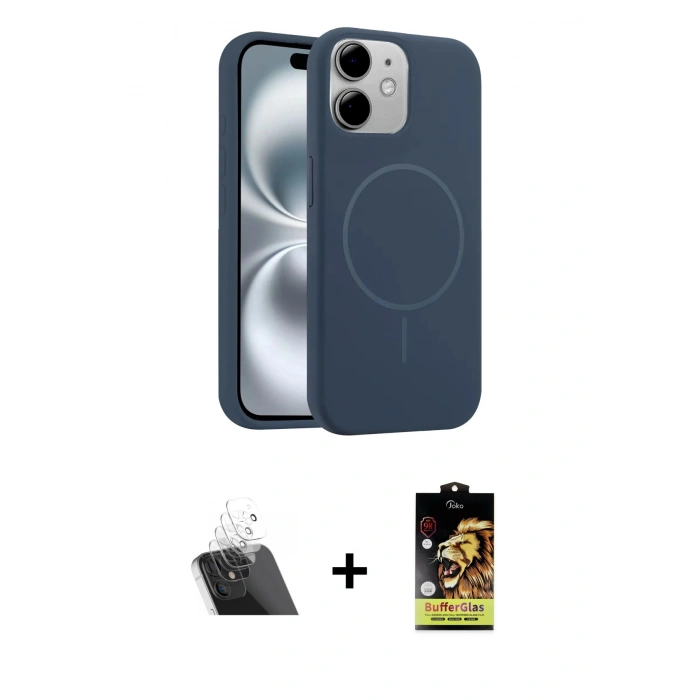 MARSİLYAN™- iPhone 11 Kılıf Yankı Form Serisi - Siyah Buffer Cam Ekran Koruyucu + Kamera Lens Koruma Cam - SF