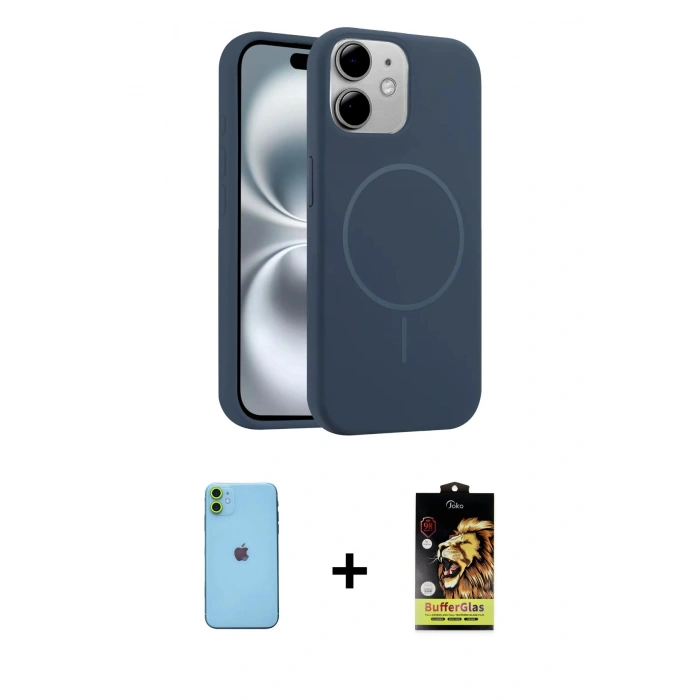 MARSİLYAN™- iPhone 11 Kılıf Yankı Form Serisi - Siyah Buffer Cam Ekran Koruyucu + Neon Fosforlu Kamera Lens - YL