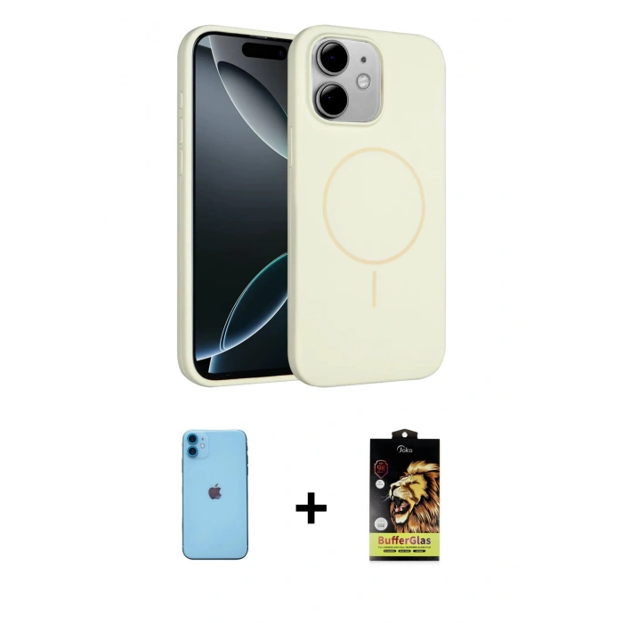 MARSİLYAN™- iPhone 11 Kılıf Yankı Form Serisi - Siyah Buffer Cam Ekran Koruyucu + Neon Fosforlu Kamera Lens - MI