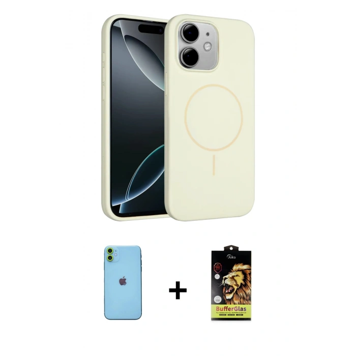 MARSİLYAN™- iPhone 11 Kılıf Yankı Form Serisi - Siyah Buffer Cam Ekran Koruyucu + Neon Fosforlu Kamera Lens - YL