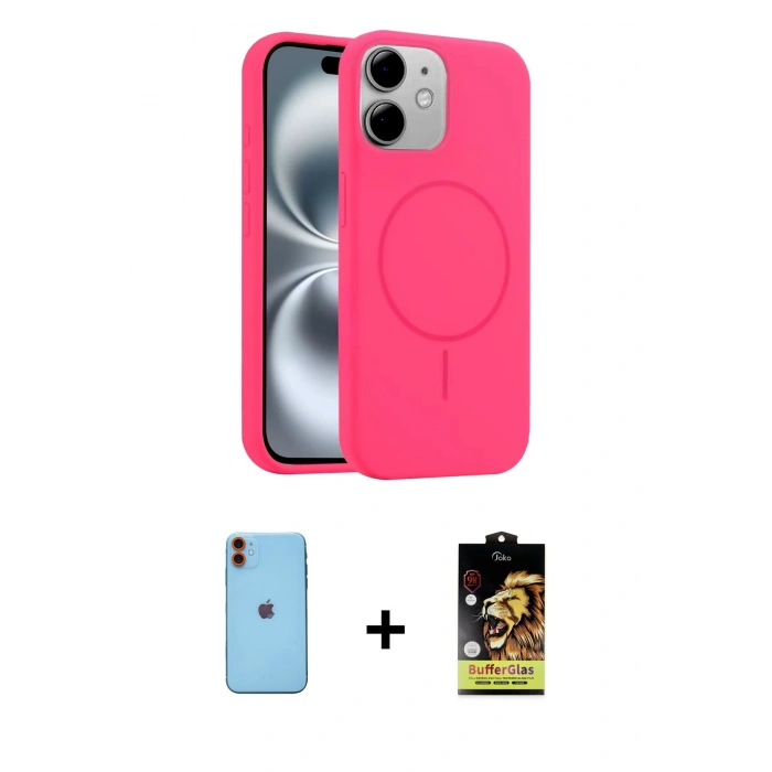 MARSİLYAN™- iPhone 11 Kılıf Yankı Form Serisi - Siyah Buffer Cam Ekran Koruyucu + Neon Fosforlu Kamera Lens - TU