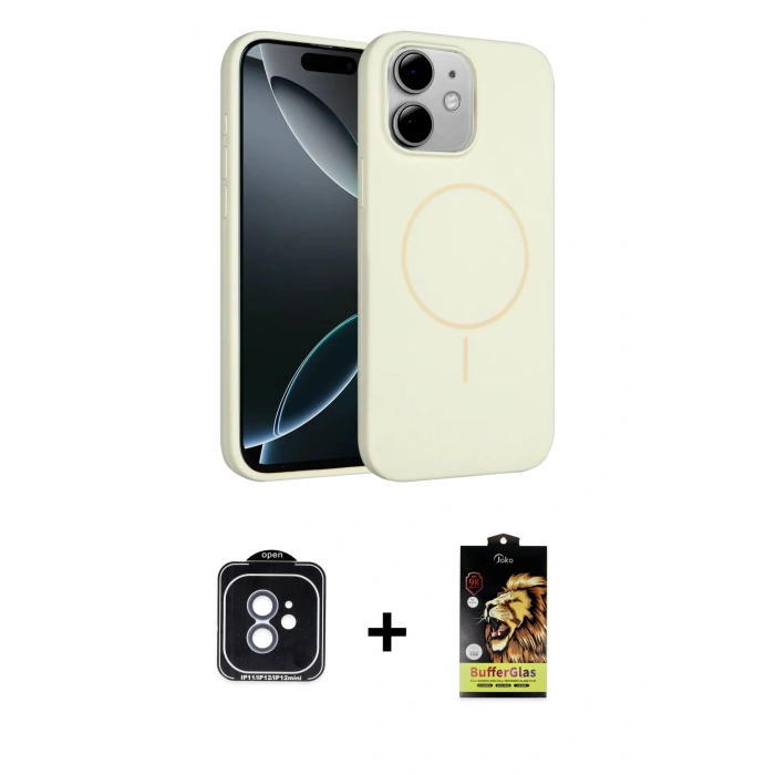 MARSİLYAN™- iPhone 11 Kılıf Yankı Form Serisi - Siyah Buffer Cam Ekran Koruyucu + PVD Metal Kamera Lens - MI