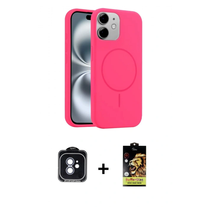 MARSİLYAN™- iPhone 11 Kılıf Yankı Form Serisi - Siyah Buffer Cam Ekran Koruyucu + PVD Metal Kamera Lens - MI