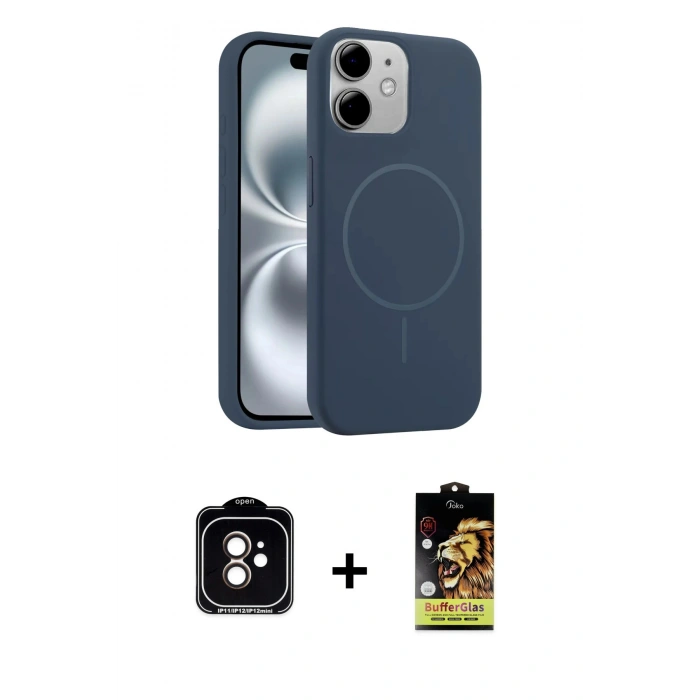MARSİLYAN™- iPhone 11 Kılıf Yankı Form Serisi - Siyah Buffer Cam Ekran Koruyucu + PVD Metal Kamera Lens - TU