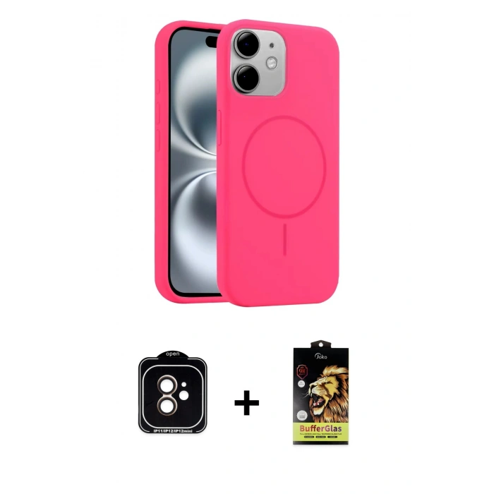 MARSİLYAN™- iPhone 11 Kılıf Yankı Form Serisi - Siyah Buffer Cam Ekran Koruyucu + PVD Metal Kamera Lens - TU