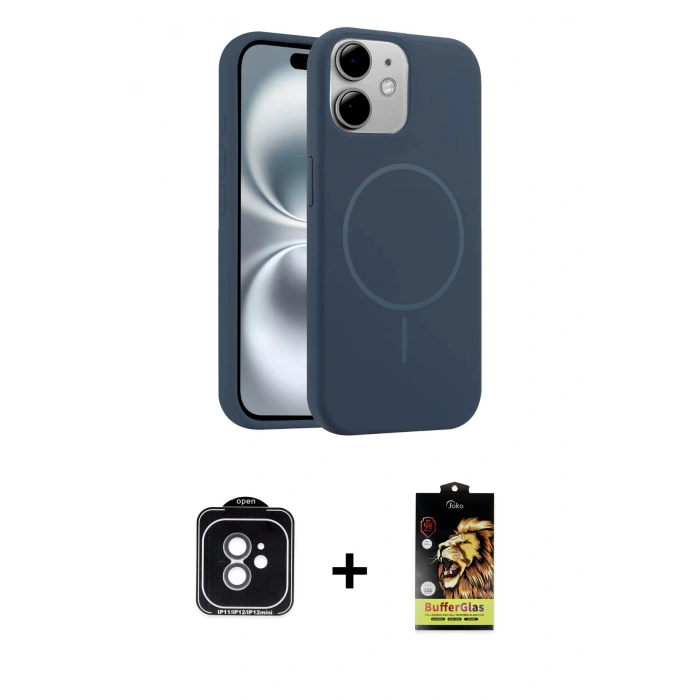 MARSİLYAN™- iPhone 11 Kılıf Yankı Form Serisi - Siyah Buffer Cam Ekran Koruyucu + PVD Metal Kamera Lens - YL