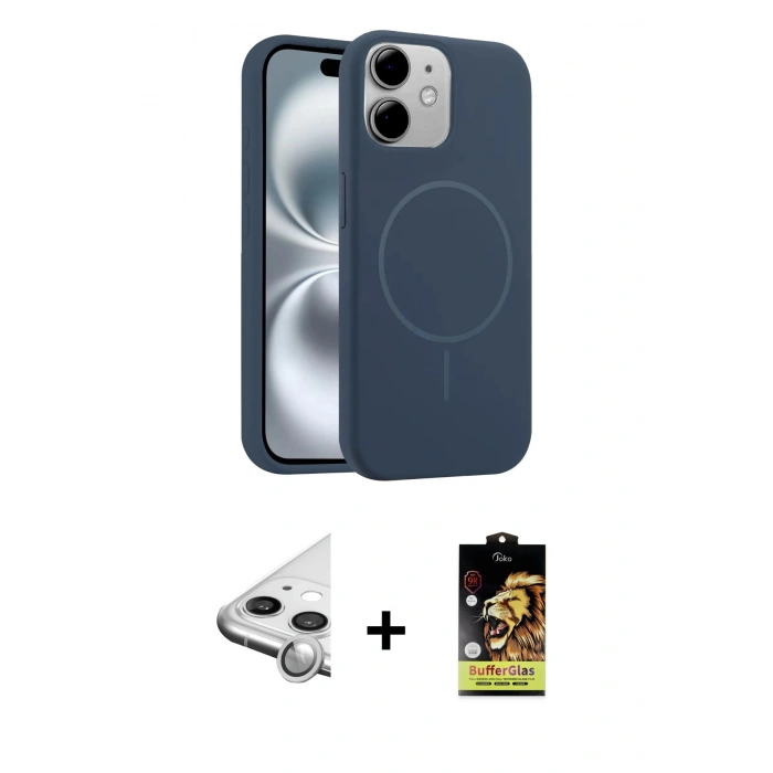 MARSİLYAN™- iPhone 11 Kılıf Yankı Form Serisi - Siyah Buffer Cam Ekran Koruyucu + Raze Metal Kamera Lens - GS