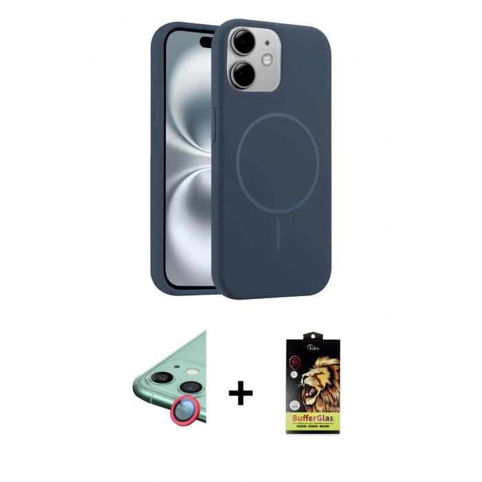 MARSİLYAN™- iPhone 11 Kılıf Yankı Form Serisi - Siyah Buffer Cam Ekran Koruyucu + Raze Metal Kamera Lens - KI