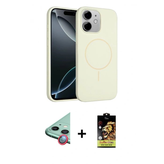 MARSİLYAN™- iPhone 11 Kılıf Yankı Form Serisi - Siyah Buffer Cam Ekran Koruyucu + Raze Metal Kamera Lens - KI