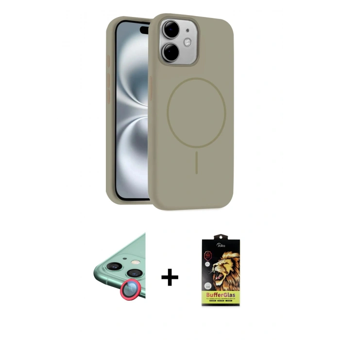 MARSİLYAN™- iPhone 11 Kılıf Yankı Form Serisi - Siyah Buffer Cam Ekran Koruyucu + Raze Metal Kamera Lens - KI