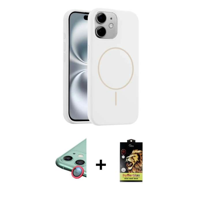 MARSİLYAN™- iPhone 11 Kılıf Yankı Form Serisi - Siyah Buffer Cam Ekran Koruyucu + Raze Metal Kamera Lens - KI