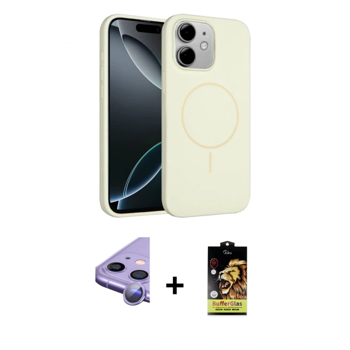 MARSİLYAN™- iPhone 11 Kılıf Yankı Form Serisi - Siyah Buffer Cam Ekran Koruyucu + Raze Metal Kamera Lens - MR