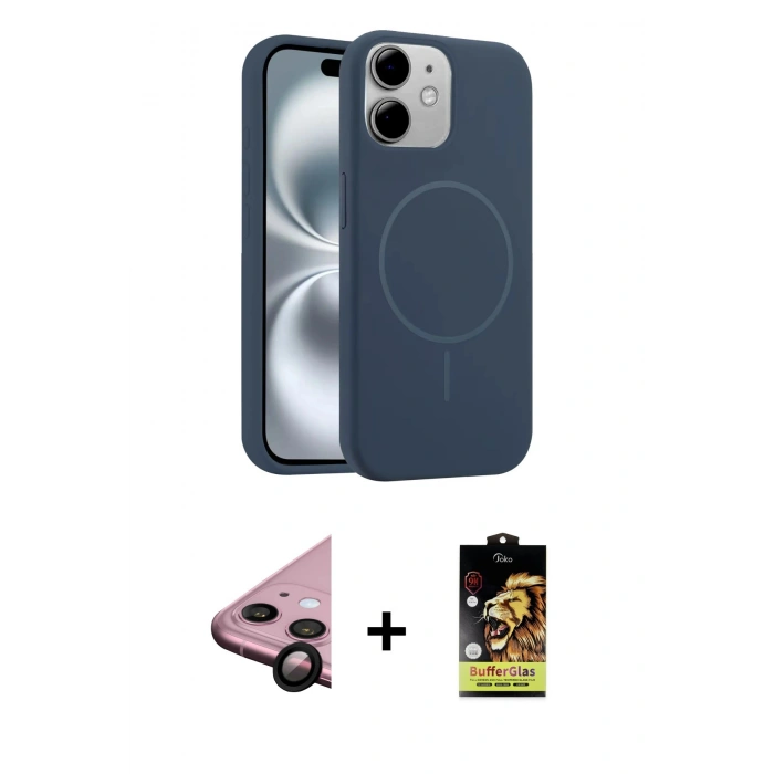MARSİLYAN™- iPhone 11 Kılıf Yankı Form Serisi - Siyah Buffer Cam Ekran Koruyucu + Raze Metal Kamera Lens - SH