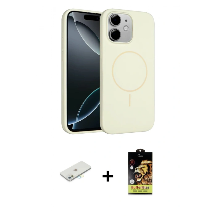 MARSİLYAN™- iPhone 11 Kılıf Yankı Form Serisi - Siyah Buffer Cam Ekran Koruyucu + Renkli Kamera Lens Koruma Cam - SI
