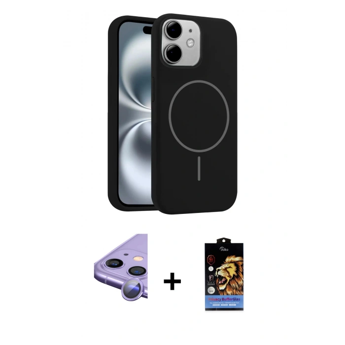 MARSİLYAN™- iPhone 11 Kılıf Yankı Form Serisi - Siyah Buffer Hayalet Cam Ekran Koruyucu + Raze Metal Kamera Lens - MR