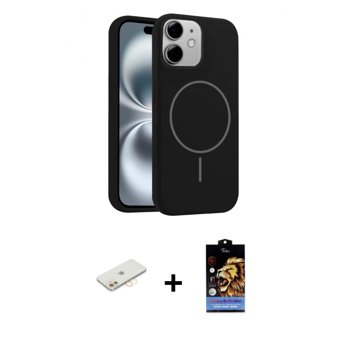 MARSİLYAN™- iPhone 11 Kılıf Yankı Form Serisi - Siyah Buffer Hayalet Cam Ekran Koruyucu + Renkli Kamera Lens Koruma Cam - SI
