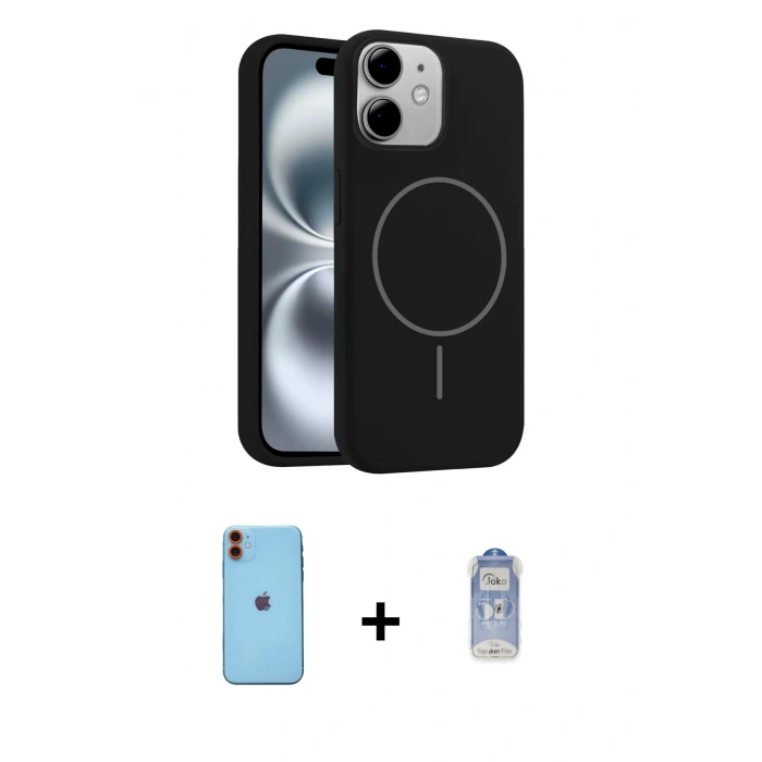 MARSİLYAN™- iPhone 11 Kılıf Yankı Form Serisi - Siyah Joko Magic 5D Cam + Neon Fosforlu Kamera Lens - TU