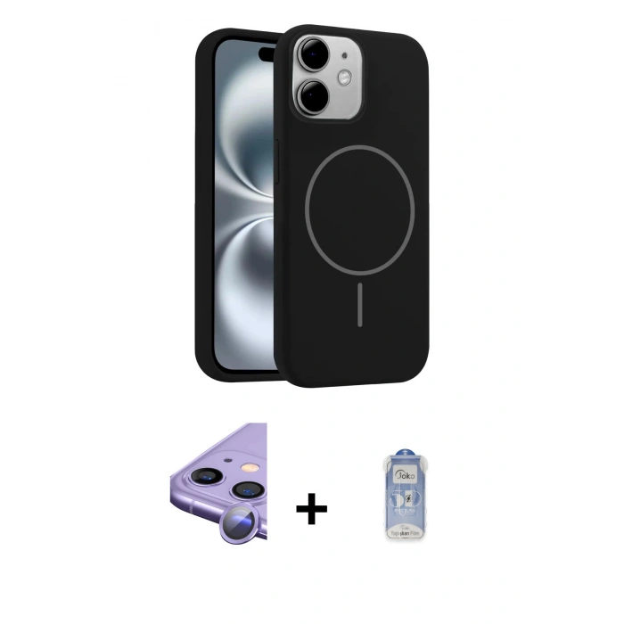 MARSİLYAN™- iPhone 11 Kılıf Yankı Form Serisi - Siyah Joko Magic 5D Cam + Raze Metal Kamera Lens - MR