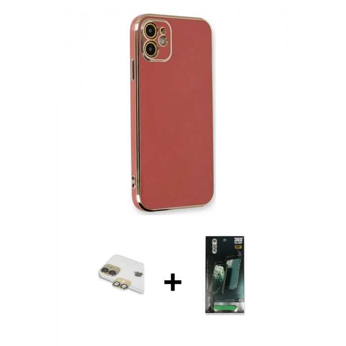 MARSİLYAN™- iPhone 11 Kılıf Yankı Serisi - Şeffaf 360 Full Body Arka Koruyucu + Pers Alüminyum Kamera Lens - GD
