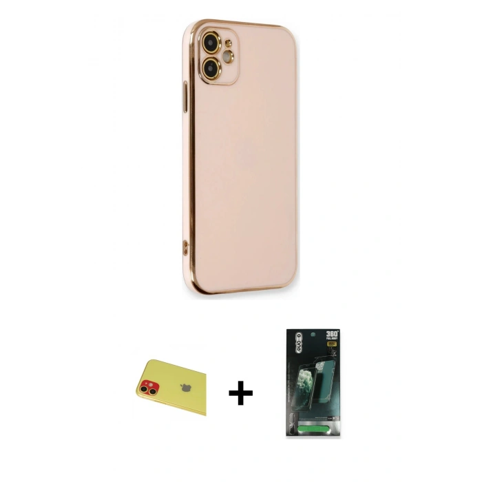 MARSİLYAN™- iPhone 11 Kılıf Yankı Serisi - Şeffaf 360 Full Body Arka Koruyucu + Rainbow Kamera Lens Koruma Cam - KI