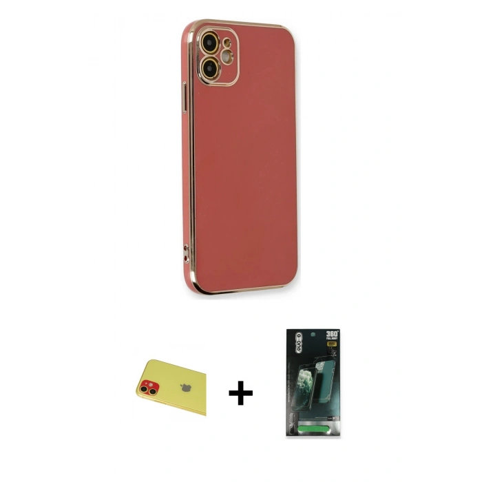 MARSİLYAN™- iPhone 11 Kılıf Yankı Serisi - Şeffaf 360 Full Body Arka Koruyucu + Rainbow Kamera Lens Koruma Cam - KI