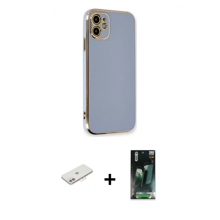 MARSİLYAN™- iPhone 11 Kılıf Yankı Serisi - Şeffaf 360 Full Body Arka Koruyucu + Renkli Kamera Lens Koruma Cam - PE