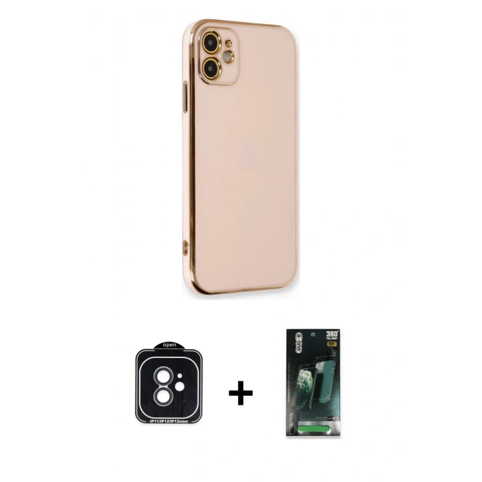 MARSİLYAN™- iPhone 11 Kılıf Yankı Serisi - Şeffaf 360 Full Body Arka Koruyucu + PVD Metal Kamera Lens - SH