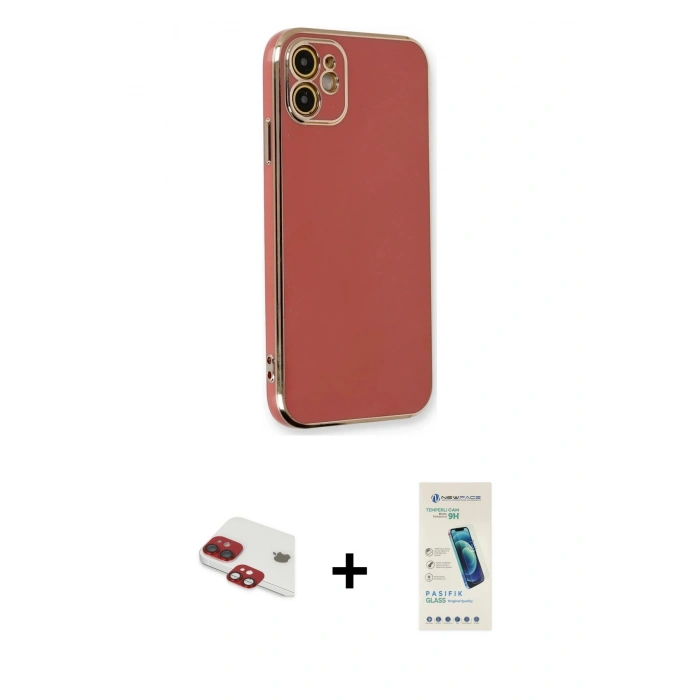 MARSİLYAN™- iPhone 11 Kılıf Yankı Serisi - Şeffaf Pasifik Cam Ekran Koruyucu + Pers Alüminyum Kamera Lens - KI