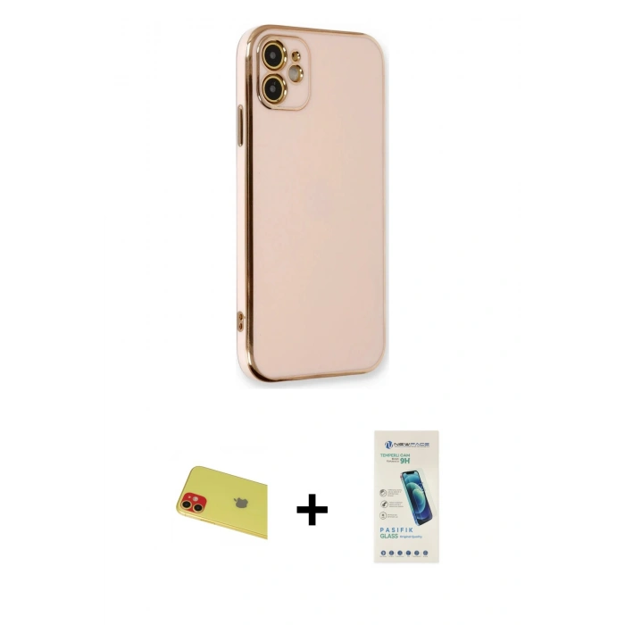MARSİLYAN™- iPhone 11 Kılıf Yankı Serisi - Şeffaf Pasifik Cam Ekran Koruyucu + Rainbow Kamera Lens Koruma Cam - KI