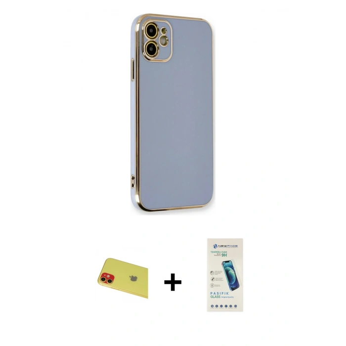 MARSİLYAN™- iPhone 11 Kılıf Yankı Serisi - Şeffaf Pasifik Cam Ekran Koruyucu + Rainbow Kamera Lens Koruma Cam - KI
