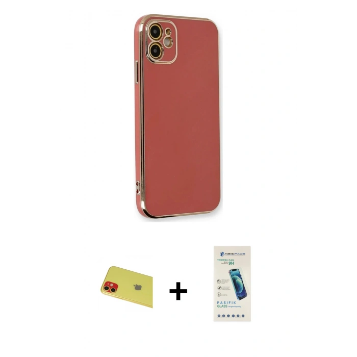 MARSİLYAN™- iPhone 11 Kılıf Yankı Serisi - Şeffaf Pasifik Cam Ekran Koruyucu + Rainbow Kamera Lens Koruma Cam - KI