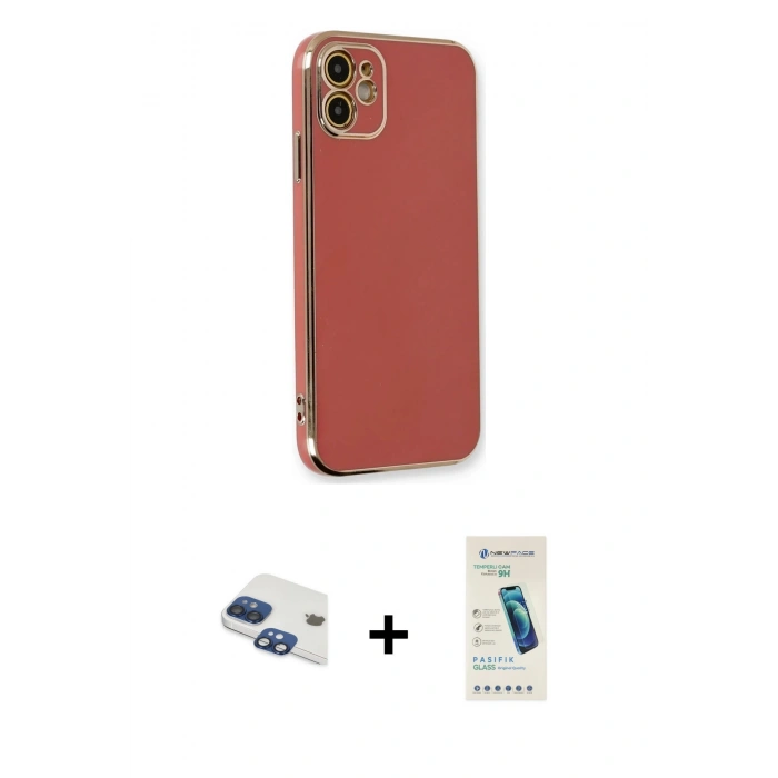 MARSİLYAN™- iPhone 11 Kılıf Yankı Serisi - Şeffaf Pasifik Cam Ekran Koruyucu + Pers Alüminyum Kamera Lens - LT