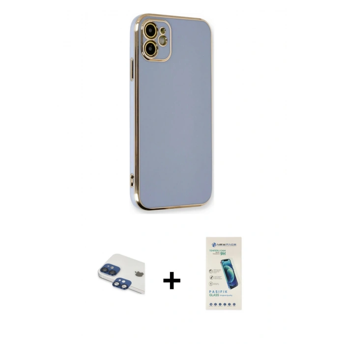 MARSİLYAN™- iPhone 11 Kılıf Yankı Serisi - Şeffaf Pasifik Cam Ekran Koruyucu + Pers Alüminyum Kamera Lens - LT