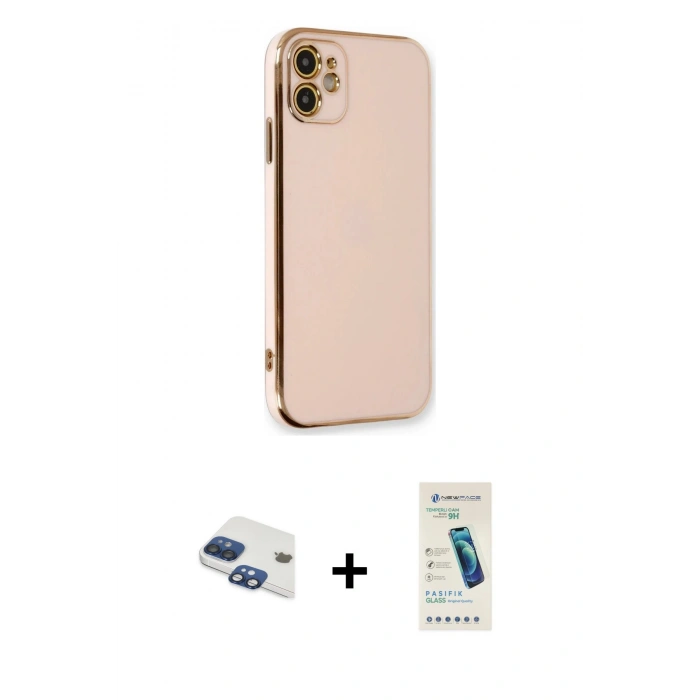 MARSİLYAN™- iPhone 11 Kılıf Yankı Serisi - Şeffaf Pasifik Cam Ekran Koruyucu + Pers Alüminyum Kamera Lens - LT