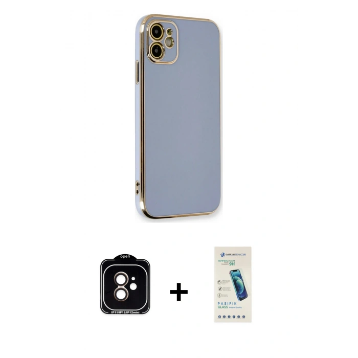 MARSİLYAN™- iPhone 11 Kılıf Yankı Serisi - Şeffaf Pasifik Cam Ekran Koruyucu + PVD Metal Kamera Lens - TU