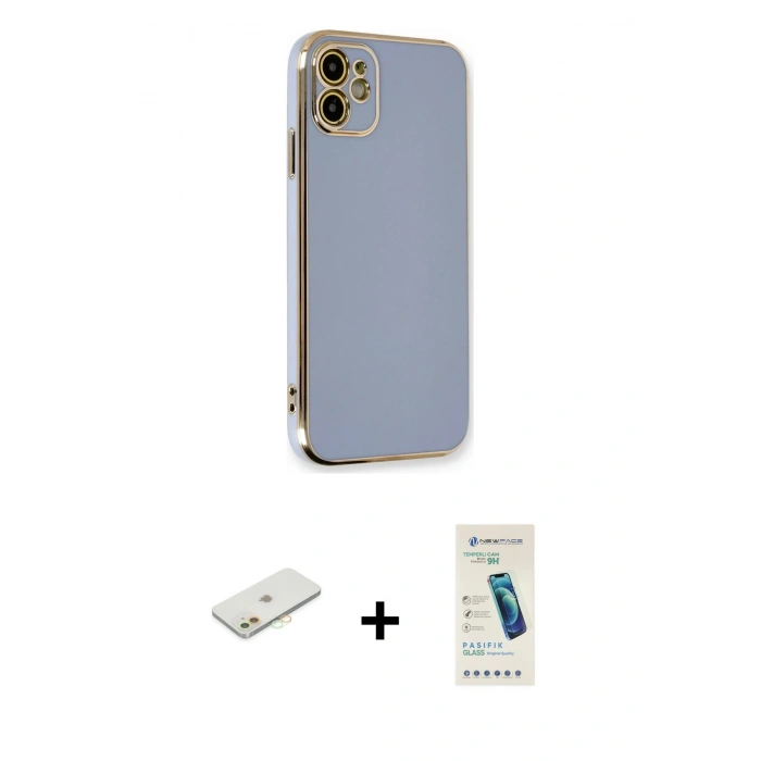 MARSİLYAN™- iPhone 11 Kılıf Yankı Serisi - Şeffaf Pasifik Cam Ekran Koruyucu + Renkli Kamera Lens Koruma Cam - TU