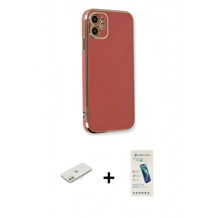 MARSİLYAN™- iPhone 11 Kılıf Yankı Serisi - Şeffaf Pasifik Cam Ekran Koruyucu + Renkli Kamera Lens Koruma Cam - TU