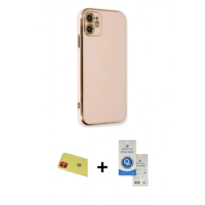 MARSİLYAN™- iPhone 11 Kılıf Yankı Serisi - Şeffaf Royal Nano Ekran Koruyucu + Rainbow Kamera Lens Koruma Cam - KI