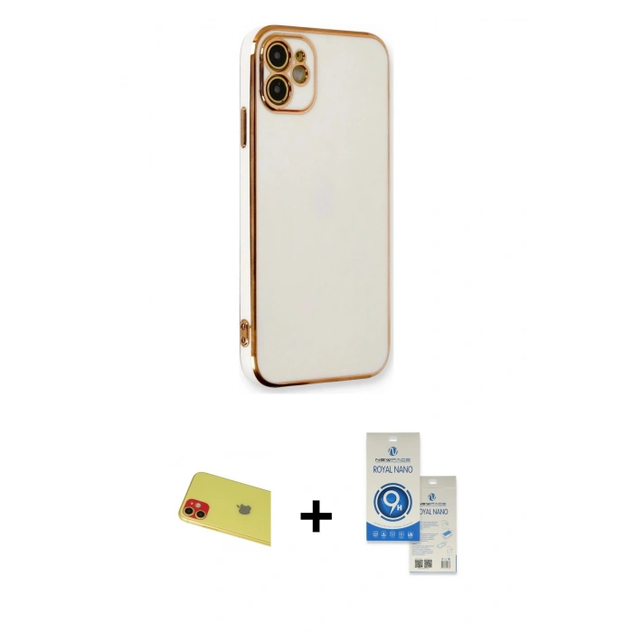 MARSİLYAN™- iPhone 11 Kılıf Yankı Serisi - Şeffaf Royal Nano Ekran Koruyucu + Rainbow Kamera Lens Koruma Cam - KI