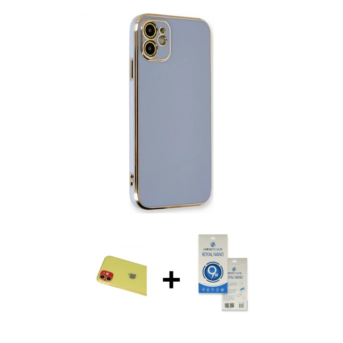 MARSİLYAN™- iPhone 11 Kılıf Yankı Serisi - Şeffaf Royal Nano Ekran Koruyucu + Rainbow Kamera Lens Koruma Cam - KI